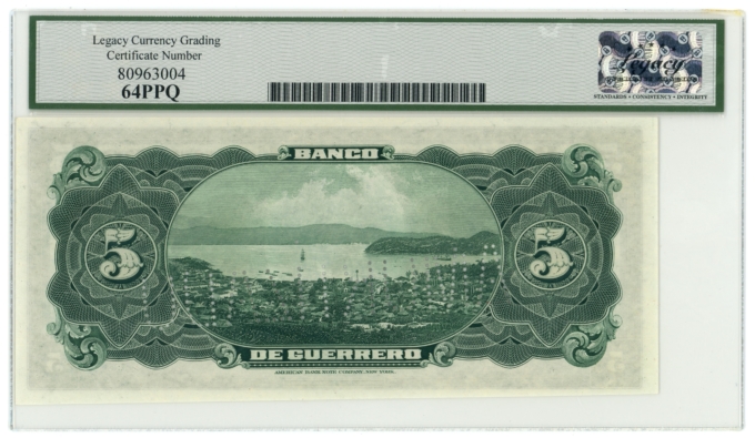 19XX Banco de Guerrero Iguala Mexico 5 Pesos Legacy 64PPQ S-298c (64393)