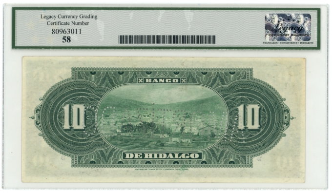 ND (1914) Banco de Hidalgo Pachuca Mexico 10 Pesos Legacy AU 58 S-306c (64395)