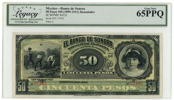 ND Banco de Sonora Hermosillo Mexico 50 Pesos Legacy UNC 65PPQ S-422r (64396)