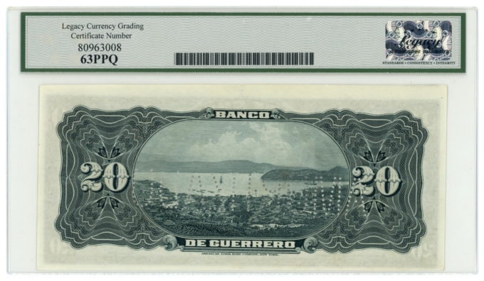 19XX Banco de Guerrero Iguala Mexico 20 Pesos Legacy UNC 63PPQ S-300b (64397)