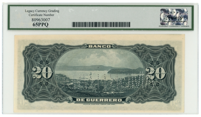 19XX Banco de Guerrero Iguala Mexico 20 Pesos Legacy UNC 65PPQ S-300b (64398)
