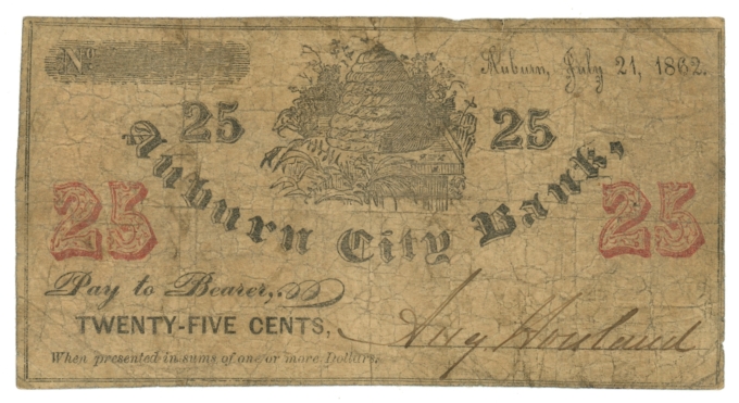 1862 August Holland - Auburn City Bank New York NY 25c Obsolete Note (64408)