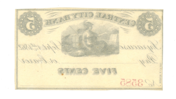 1862 Central City Bank Syracuse New York NY 5c Obsolete Note No.3585 (64437)