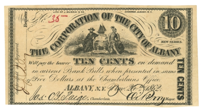 1862 Corporation of the City of Albany New York NY 10c Obsolete Note (64440)