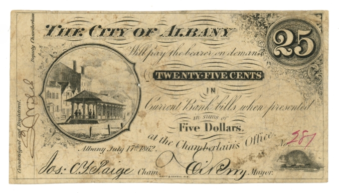 1862 City of Albany New York NY 25c Obsolete Note (64441)