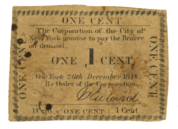 1814 Corporation of the City of New York NY 1c Obsolete Note (64443)