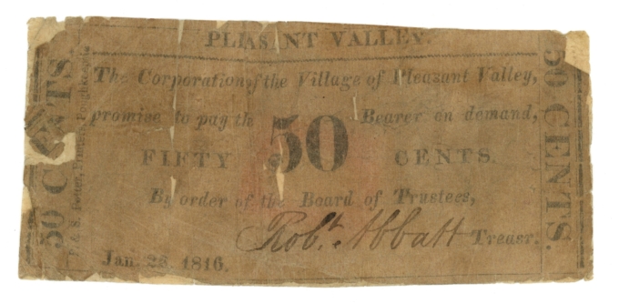 1816 Village of Pleasant Valley New York NY 50c Obsolete Note RARE (64444)