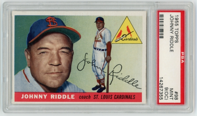 1955 Topps #98 Johnny Riddle St. Louis Cardinals PSA Mint 9 (OC) POP 12+3Q