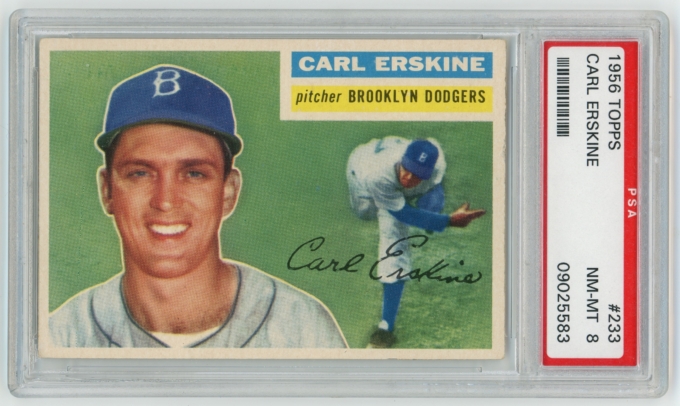 1956 Topps #233 Carl Erskine Brooklyn Dodgers Card PSA NM-MT 8 (64500)