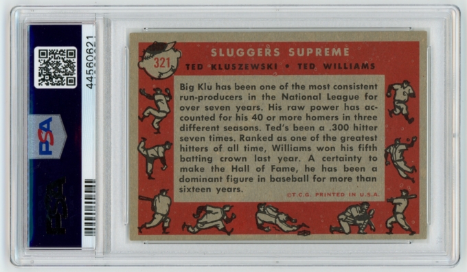 1958 Topps #321 Sluggers Supreme - Ted Kluszewski & Ted Williams PSA VG-EX 4