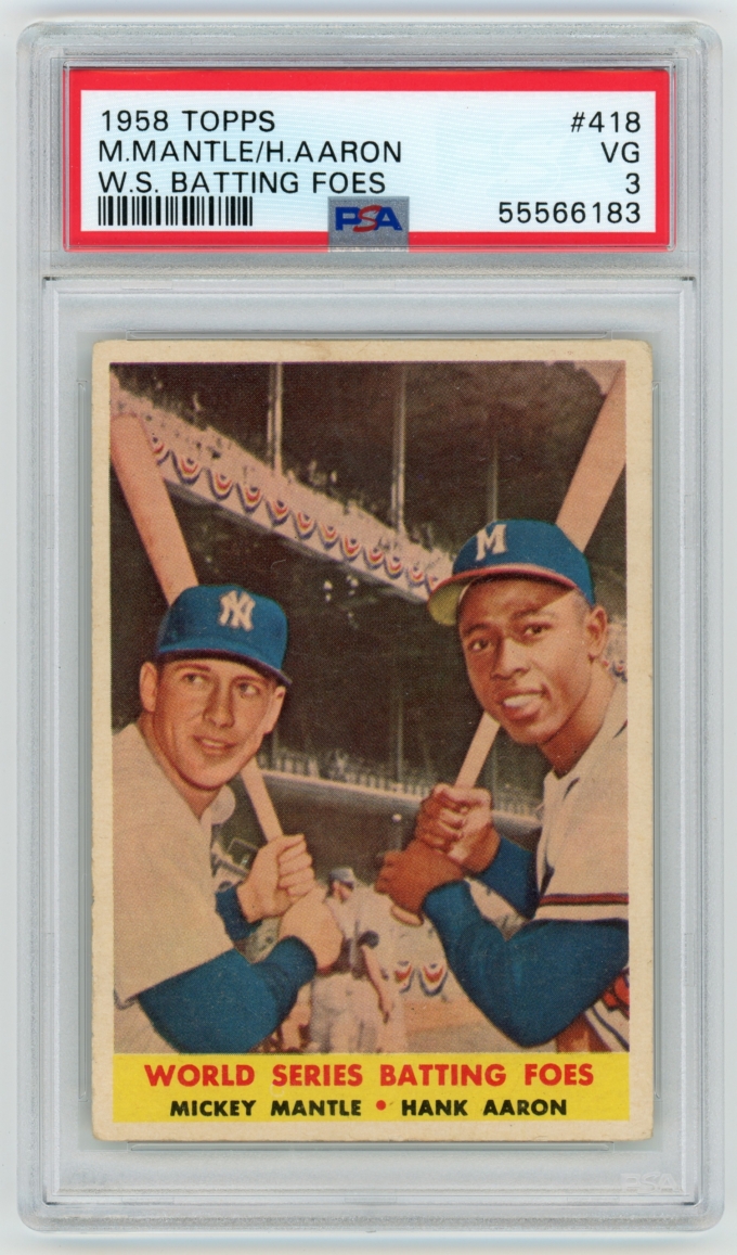 1958 Topps #418 World Series Batting Foes Mickey Mantle / Hank Aaron PSA VG 3