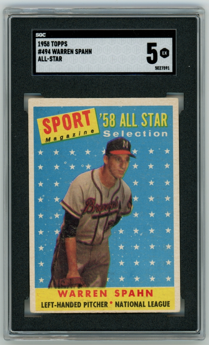 1958 Topps #494 Warren Spahn All-Star Milwaukee Braves HOF SGC EX 5 (64504)