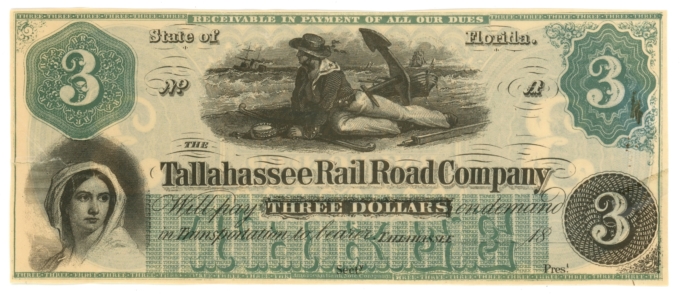 18XX Tallahassee Railroad Company Florida FL $3 - Reprint (64548)