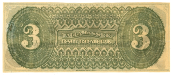 18XX Tallahassee Railroad Company Florida FL $3 - Reprint (64548)