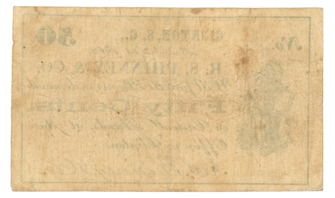 1862 RS Phinney & Co. Clinton South Carolina SC 50c Obsolete Scrip Sh862 R7