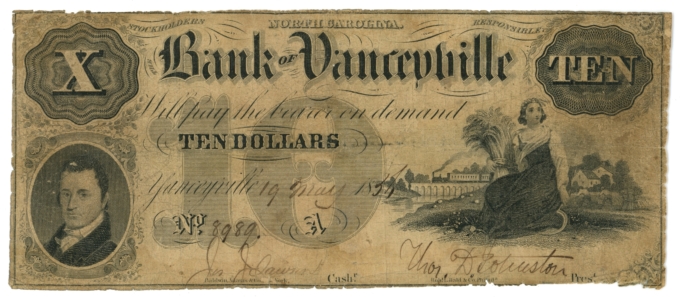1856 Bank of Yanceyville North Carolina NC $10 Obsolete Note (64551)