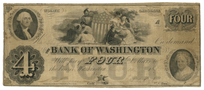 18XX Bank of Washington North Carolina NC $4 Obsolete Note (64553)