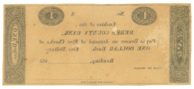 183X Berks County Bank Reading Pennsylvania PA $1 Obsolete Note (64554)