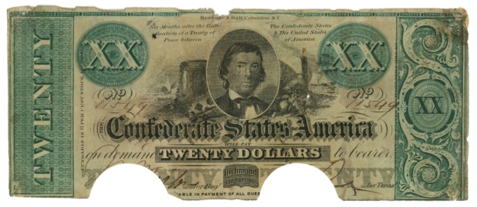 T-21 1861 Confederate States of America CSA $20 Note PF-6 CR-146 (64589)