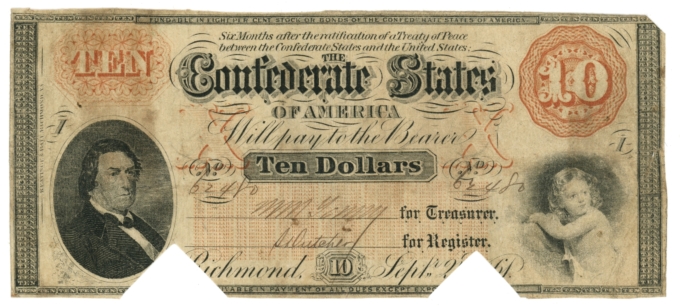 T-24 1861 Confederate States of America CSA $10 Note PF-11 CR-164 (64590)