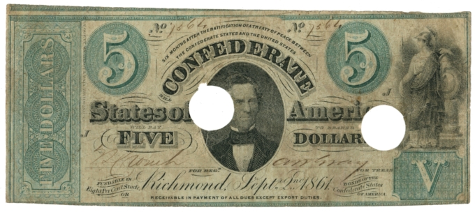 T-33 1861 Confederate States of America CSA $5 Note PF-1 CR-250Ba (64591)