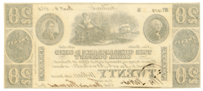 1840 Chesapeake & Ohio Canal Company Frederick Maryland MD $20 Obsolete (64602)