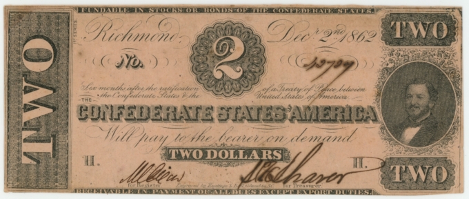 T-54 1862 Confederate States of America CSA $2 Note PF-11 CR-392 PMG VF 35 64658