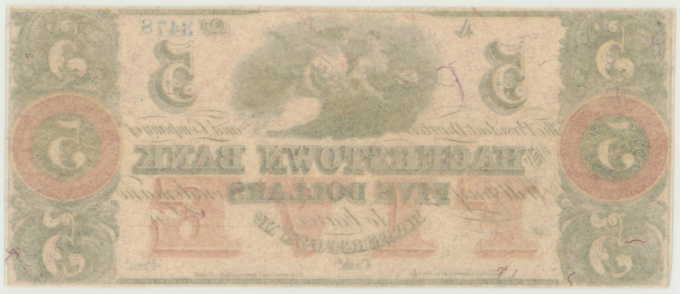 18XX Hagerstown Bank Maryland MD $5 Obsolete Note PCGS 63PPQ (64662)