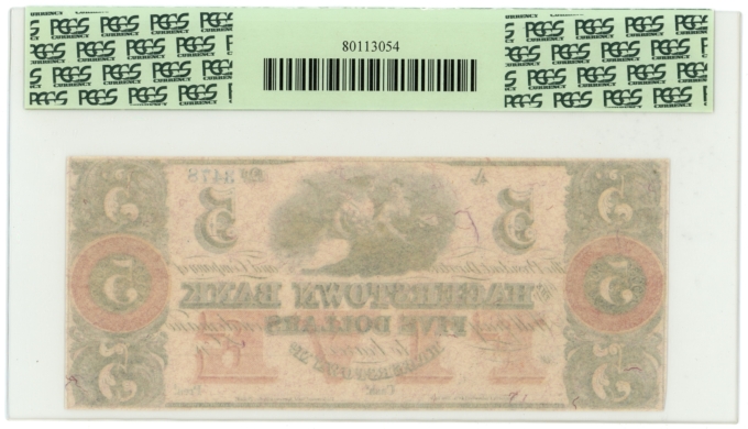 18XX Hagerstown Bank Maryland MD $5 Obsolete Note PCGS 63PPQ (64662)