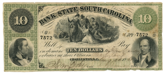 1861 Bank of the State of South Carolina $10 SC S-586 (L6024)