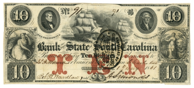 1861 Bank of the State of South Carolina $10 SC S-585 (L6028)