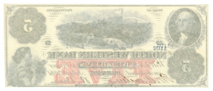 1861 North Western Bank Warren Pennsylvania PA $5 Obsolete - Red FIVE (64731)