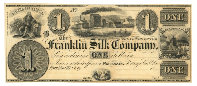 18XX Franklin Silk Company Franklin Ohio $1 Obsolete Note - Remainder (64744)