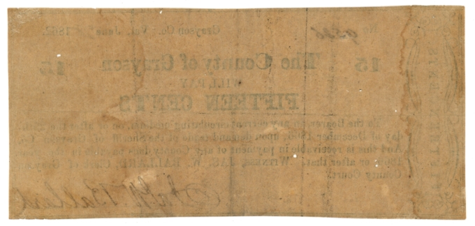 1862 County of Grayson Virginia VA 15c Obsolete Note - Civil War Era (64741)