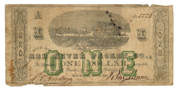 1861 Red River Packet Co New Orleans LA $1 Obsolete Civil War Era 64763