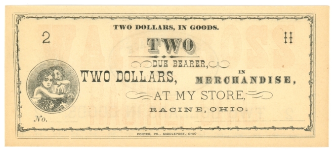 ND Racine Ohio $2 Obsolete Scrip - Yellow Back (D63281)