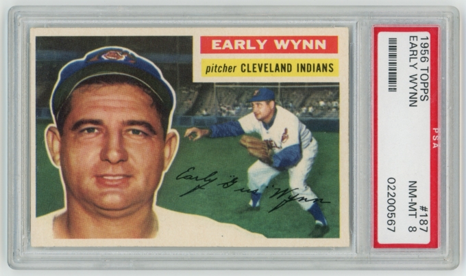 1956 Topps #187 Early Wynn Cleveland Indians Card PSA 8 NM-MT HOF GRAYBACK