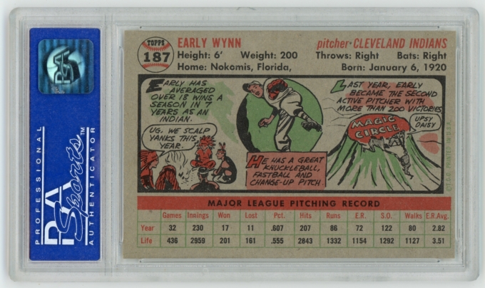 1956 Topps #187 Early Wynn Cleveland Indians Card PSA 8 NM-MT HOF GRAYBACK