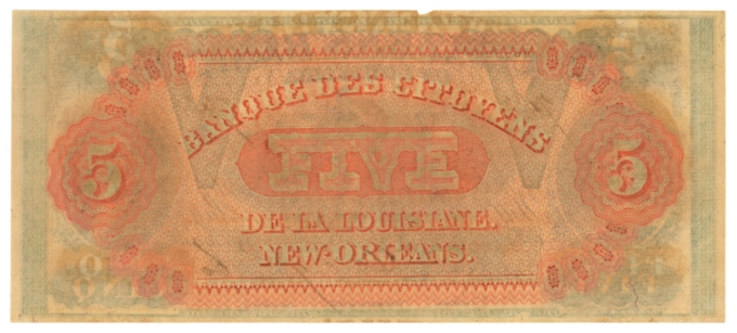 1860 Citizens Bank of Louisiana New Orleans LA $5 Obsolete - Remainder (64670)