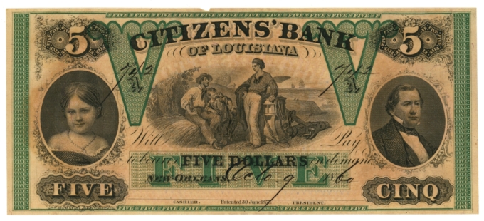 1860 Citizens Bank of Louisiana New Orleans LA $5 Obsolete - Remainder (64670)
