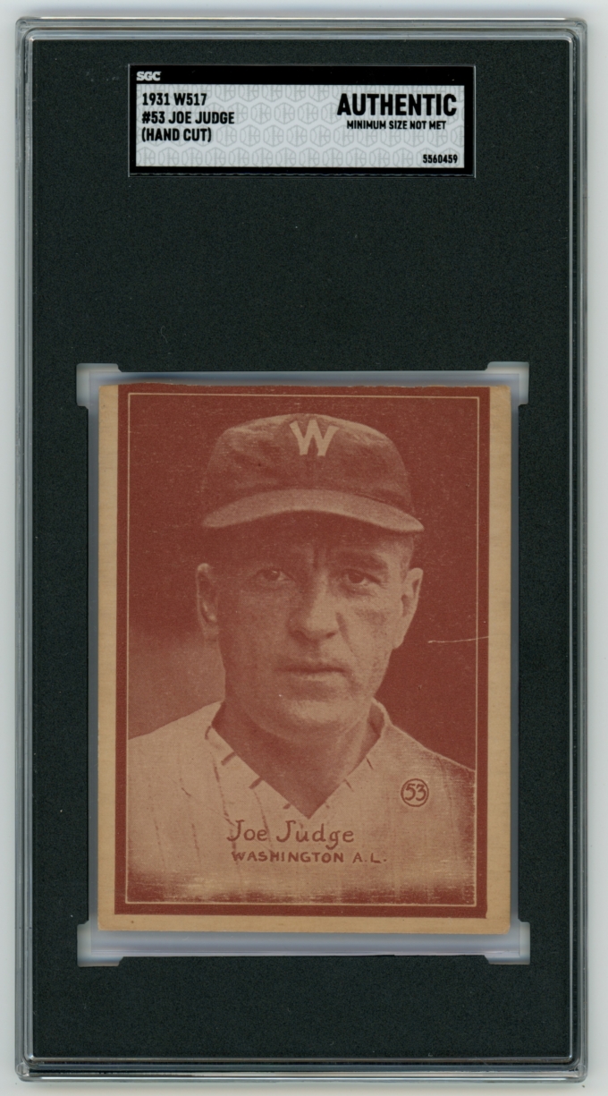 1931 W517 #53 Joe Judge Washington Nationals Card SGC Authentic Hand Cut