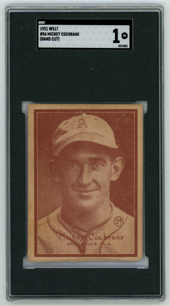 1931 W517 #54 Mickey Cochrane Philadelphia Athletics Card HOF SGC 1 PR Hand Cut