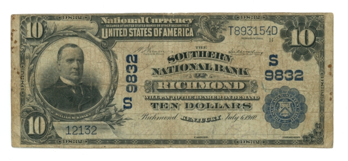1902 Southern National Bank of Richmond KY $10 National Bank Note Ch#9832 64799