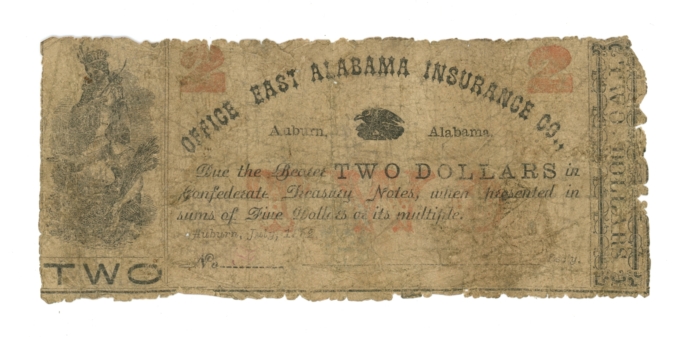 1862 East Alabama Insurance Co. Auburn Alabama AL $2 Obsolete R15-9 R7 (64810)