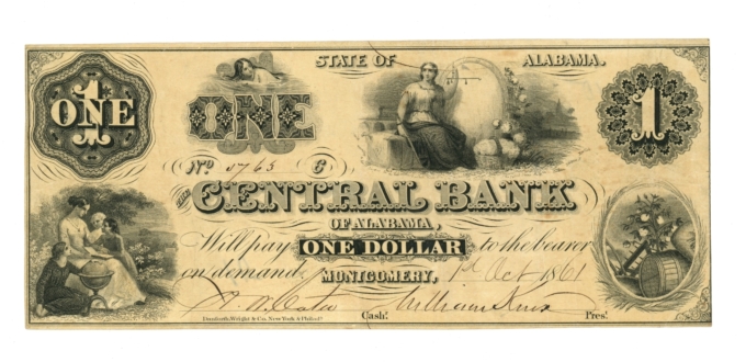 1861 Central Bank of Alabama Mongomery AL $1 Obsolete R231-1 (64813)