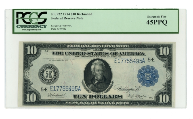 1914 $10 Richmond Federal Reserve Note PCGS 45PPQ (A0093)