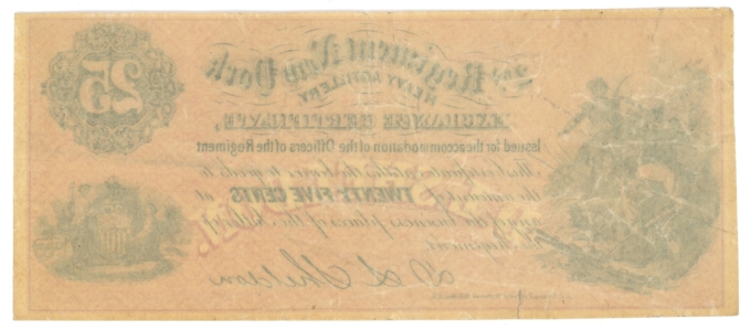 ND 2nd Regiment New York Heavy Artillery exch. cert. 25 Cents NY (L6042)