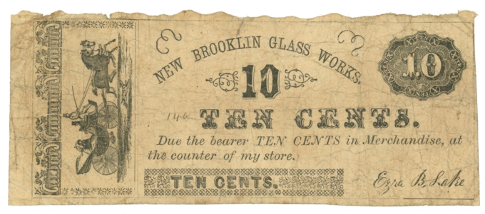 ND New Brooklin Glass Works 10 Cents New Jersey NJ (L6050)