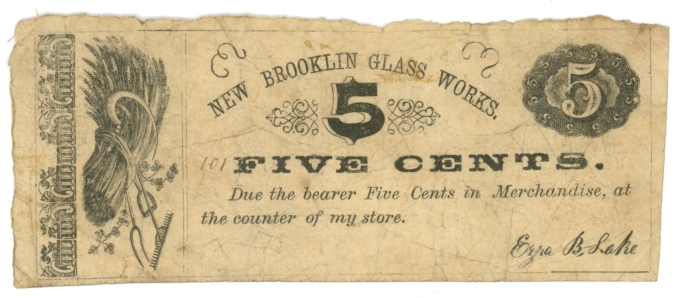 ND New Brooklin Glass Works 5 Cents New Jersey NJ (L6051)