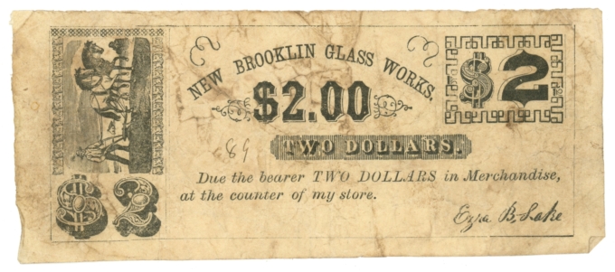ND New Brooklin Glass Works $2 New Jersey NJ (L6052)